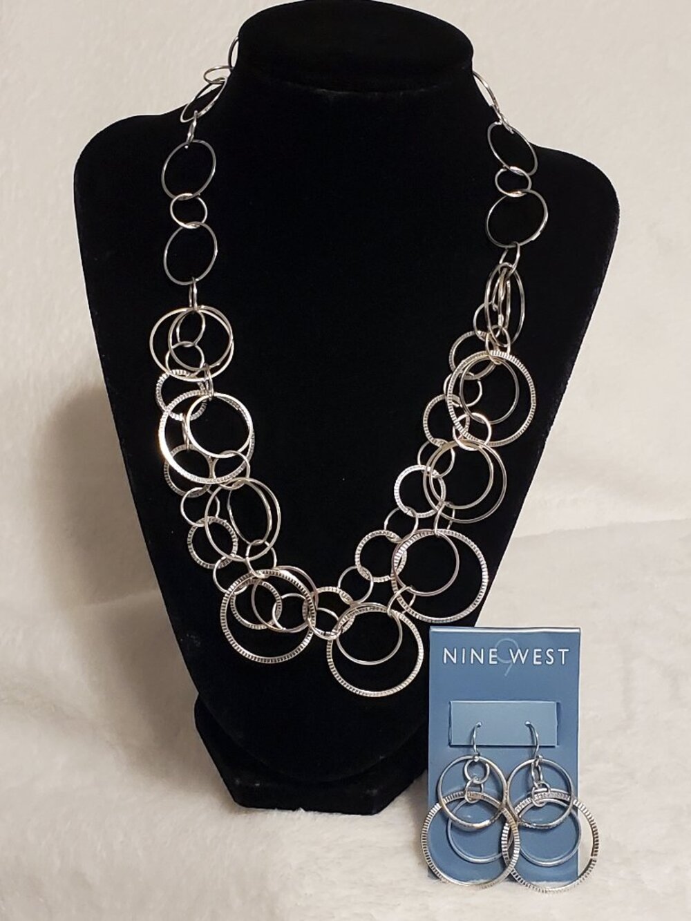 Nine West Pierced Earring and Necklace Set (silver tone) NEW!